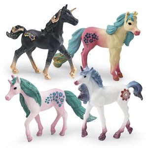 Giocattolo Modello Animale Unicorno Plastica Solida Creatura Mitica Fantasia Ornamento Scrivania Dettaglio Glitter Miniatura