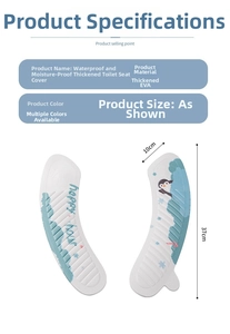 Detailed size chart of the waterproof EVA toilet sticker featuring a cute penguin design