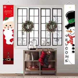 Symmetric display of Happy Christmas vertical banners with Santa and Snowman designs