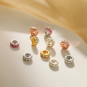 925 Sterling Silver Spacer Beads Micro Pave Cubic Zirconia Wheel Rondelle DIY Jewelry Making For Bracelets Necklaces