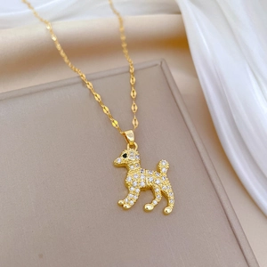 Luxurious gold titanium dog necklace encrusted with shimmering crystals for women