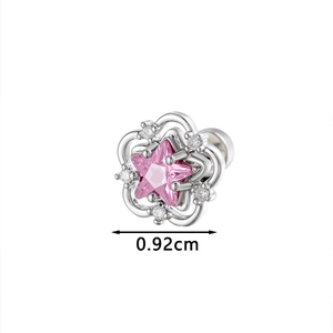 Pink star zircon flower stud earring in silver with delicate clear stones, 0.92cm diameter
