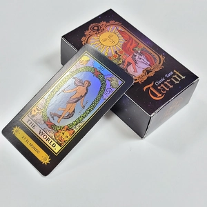 Detailed view of Classic Tarot cards showing The World card with its original storage box
