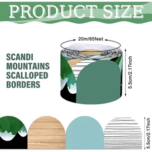 Scandi mountains scalloped border sticker 20m roll size guide for classroom decor
