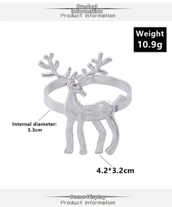 Detailed view of silver deer antler napkin ring with polished metal finish and dimensions