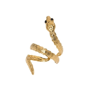 Exaggerated snake-shaped 18K gold plated stainless steel ring with textured scales