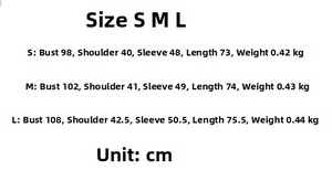 Detailed size chart for women casual blazer showing bust, shoulder and length in cm