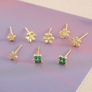 Elegant gold zircon flower and star stud earrings set with premium sparkling gemstones
