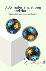 Detail of durable black ABS rainbow magic ball with colorful puzzle buttons and impact resistance