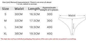 Detailed size chart for women cotton ribbed thong showing measurements from S to XL