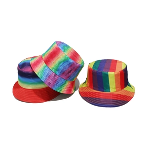Rainbow striped and tie-dye bucket hats for summer parties and outdoor festivals