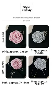 Détail de boutonnières roses en soie brûlée avec perles en coloris rose et gris