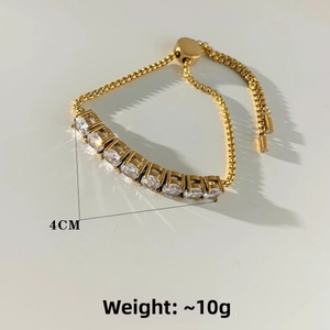Detailed view of adjustable slider gold bracelet with 4cm zircon crystal setting