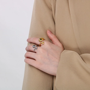 18k gold plated stainless steel snake ring with zircon inlay on female model hand