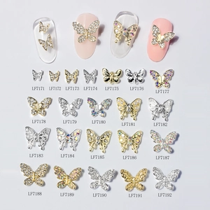 22 stijlen 3D metalen vlinder nail art bedeltjes met strassteentjes en parels