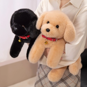 Realistic Puppy Plush Toy Labrador Golden Retriever Soft Weighted Animal Dog With Red Collar Bell For Kids Gift Home Decor