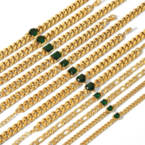 Bracelets en acier inoxydable plaqué or 18k avec pierres de zircon vert, styles variés