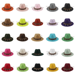 Ethnic wide brim fedora hats with woven ribbon and charms in twenty-five diverse colors