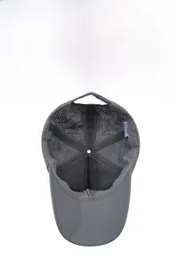 Detail view of breathable laser-cut holes and sweatband on a quick-dry grey sports cap