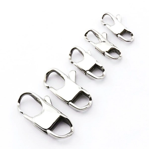Detailed set of five different sized silver stainless steel lobster clasps for jewelry making