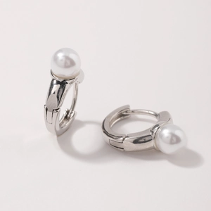 Elegant silver pearl hoop earrings with high luster white pearls for stylish women