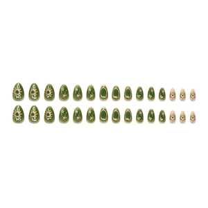 Kit de faux ongles vert foncé avec étoiles dorées célestes et motifs mystiques