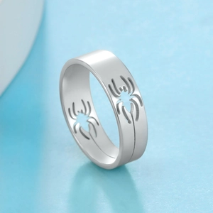 Unique stainless steel hollow spider ring for men and women with silver finish