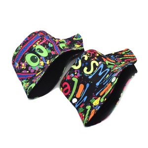 Dual-sided reversible bucket hat with creative graffiti prints and artistic eye pattern