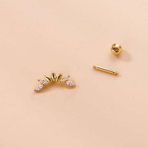 Gold leaf zircon helix stud piercing with stainless steel threaded bar and ball back