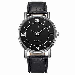 Classic Men Quartz Watch Business Casual Alloy Case Crocodile Texture Faux Leather Strap Large Dial Roman Numerals Thin