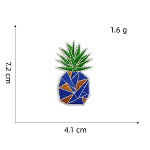 Blue pineapple embroidery patch with green leaves and gold geometric details, 7.2x4.1cm size