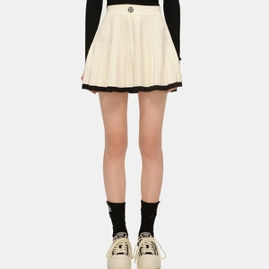 Mini Jupe Plissée En Tricot Taille Haute Bordure Contrastée Style Scolaire Preppy Ligne A Pour Femmes