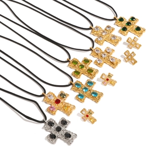 Cross pendant necklaces and matching stud earrings set with colorful zircon gemstones