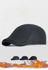 Detailed texture of thick herringbone newsboy cap with three color options and thermal lining