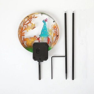 Solar powered garden gnome silhouette LED light with iron decorative panel and ground stake