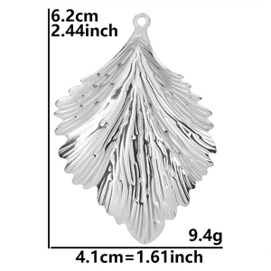 Detailed dimension guide for the leaf-shaped stainless steel pendant showing length and width