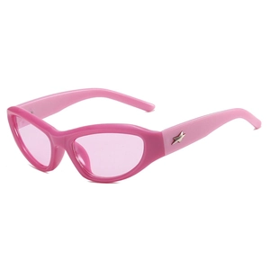 Pink Y2K cat-eye sunglasses with silver star detail and trendy futuristic frame