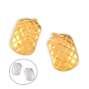 British style geometric quilted pattern gold and silver titanium steel earrings