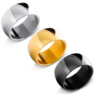 Lot de bagues larges 12mm en acier inoxydable couleurs argent, or et noir poli brillant