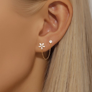 Close-up of S925 silver star and moon tassel chain earrings with shimmering cubic zirconia