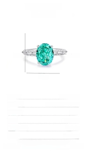 Detailed size specifications for S925 silver ring featuring 8x10mm oval green gemstone