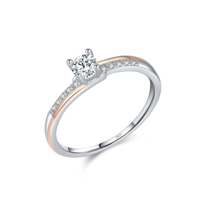 Elegant S925 silver engagement ring with rose gold accents and sparkling diamonds