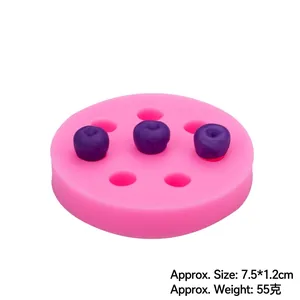Pink silicone blueberry fondant mold with 6 holes for creative cake baking and chocolate