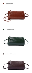 Detailed view of women's soft genuine leather cylinder crossbody bags in various colors.