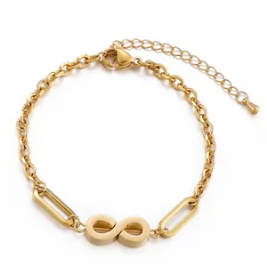 Infinity Symbol Bracelet Stainless Steel Minimalist Splicing Chain Link Adjustable Jewelry For Women Water Drop Charm