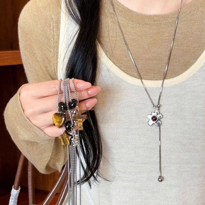Tiger Eye Stone Pendant Necklace Stainless Steel Chain Vintage Ethnic Style Heart Star Cross Charms For Women