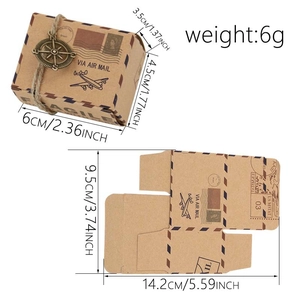 Vintage kraft paper candy gift box with air mail style and compass charm decoration