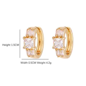 Micro-paved cubic zirconia gold hoop earrings, 1.5cm height and 0.5cm width, 4.2g weight