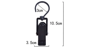 Detailed view of rotating plastic hanger clip with size dimensions: 10.5cm height