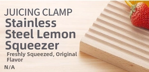 Detail of stainless steel juicing clamp components on a minimalist wooden textured background